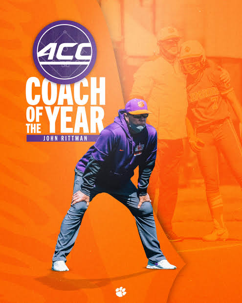 Congratulations: John Rittman Clemson Tigers Softball Head Coach has been named the ACC Tournament Coach Of the year capping off an extraordinary season with the prestigious award. The announcement, made earlier today Following…..Read More Below.